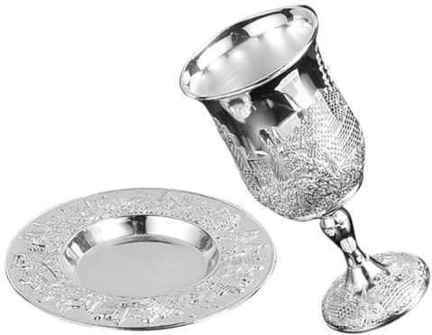 PRETYZOOM Tasse Et Plateau De Kiddouch - Gobelet À Vin Plaqué Avec Tige Shabbat Et Gobelet Havdalah Tasse De Calice En Relief Pour Cadeau De Bar De Seder De Pâque Juive De Judaica