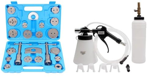CCLIFE 22 Pezzi Set di Ripristino Pistone del Freno Arretratore Pistoncini Universale & 0,75L Spurgo Freni Dispositivo ad Aria Compressa per Spurgo Liquido, con 1L Bottiglia di Ricarica