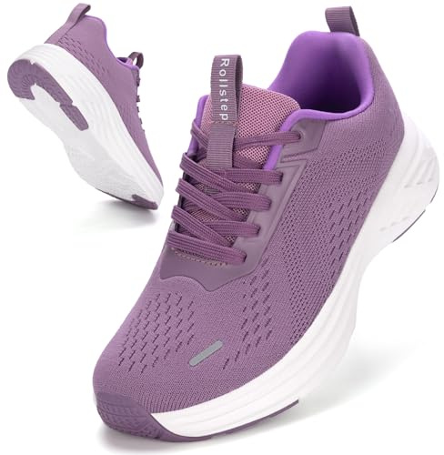 Rollstep Wide Toe Box Shoes Women Sneakers Extra Wide Width Arch Support Non-Slip Tennis Athletic Ultralight Running Shoes for Women Walking Diabetic Plantar Fasciitis Footwear Purple 39