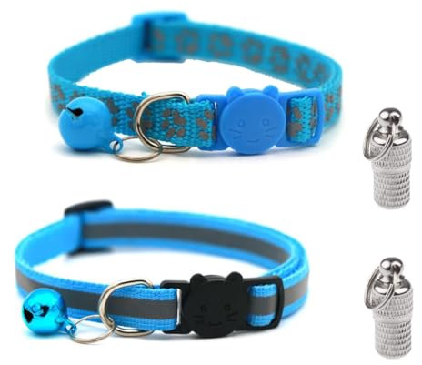 LATRAT Collar de gato antiestrangulamiento, 2 unidades, ajustable, con 2 colgantes de dirección para gatitos o cachorros, collar de gato, azul cielo