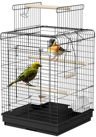 HENGMEI Papageienkäfig Vogelvoliere Vogelkäfig Vogelhaus Käfig Voliere kanarienvögelkäfig Schwarz 40x40x72cm (mit Offenem Dach)