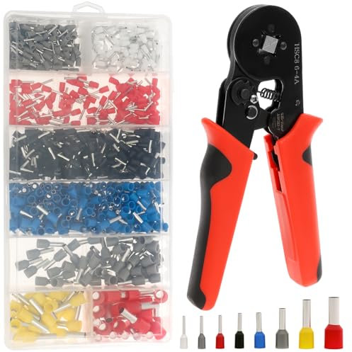 Pince à sertir auto-réglable avec 800 embouts de câble de 0,25 à 10 mm² - Pince à sertir carrée - Pince à sertir auto-réglable - Kit pour embouts de câble isolés non isolés