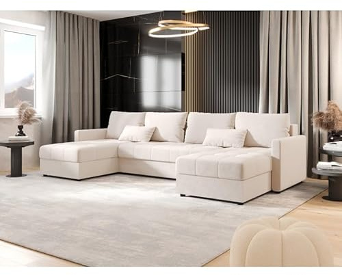 Tendencio Canapé d'angle panoramique Convertible MOSIA (Beige)