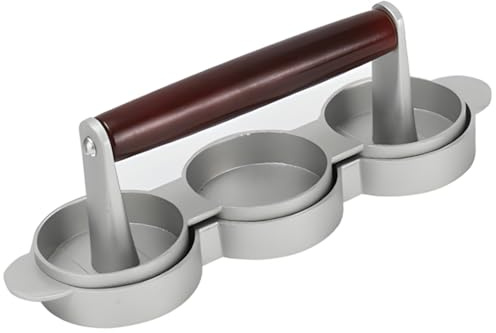 Prensa para hamburguesas con 3 ranuras, mango de madera de haya roja, mini hamburguesa compacta para deslizadores, ideal para picnic, camping, cocina, hogar