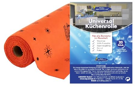 AQUA CLEAN Brillant Universal Küchenrolle, 20 Reinigungstücher, 30 x 30 cm, Waschbar bis 60°C, (Orange)