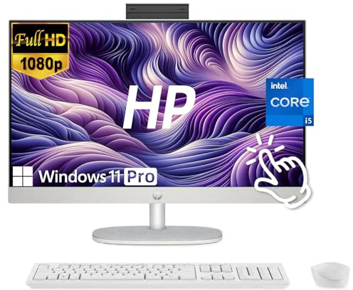HP 24 FHD IPS Display All in One Desktop PC, Touch Screen, Intel Core i5 Processor 1334U, 16GB DDR4, 512GB SSD, HDMI, Wireless Keyboard & Mouse, Anti-glareM, Wi-Fi 6, USB, Windows 11 Pro, White