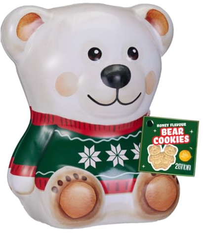 Christmas Biscuits - Christmas Bear Butter Cookies |Honey Flavour Biscuits In Reusable Gift Tin |Christmas Cookies & Treats |Christmas Biscuit Tin For Stockings, Hampers & Food Gifts