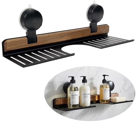 AZSRKRBM Over Sink Shelf with Walnut, 15.7 Tool-Free Organizer, Strong Suction Cup Rack with Easy Drainage for Kitchen & Bathroom