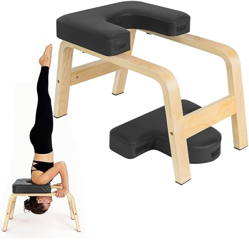 Yoga huvudstående pall hög kvalitet yogapall inkl. 150 kg 6,3 cm tjock, vattentät stoppning, halkfria fötter och yogabälte för att sträcka ryggen för olika tillämpningar som yoga, pilates svart