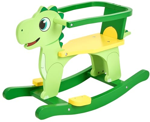 FUNLIO Caballo balancín de Madera Dinosaurio 0,5-3 años, con Valla y Respaldo Desmontables, balancín Infantil fácil de ensamblar, Certificado CPC – Verde