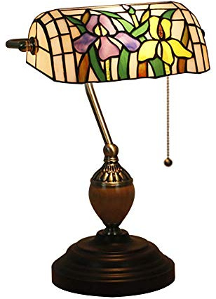 XANAYXWJ Vintage traditionell banklampa, bordslampa i antik stil E27 glas sängbordsbordslampa Strömbrytare Dra nattlampa för sovrum, D, 39 cm (15 tum)