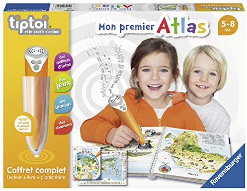 Ravensburger - tiptoi®- Coffret Complet Lecteur interactif + Livre Mon Premier Atlas - Jeu éducatif électronique, sans écran - A partir de 5 Ans - Version française - 00 032