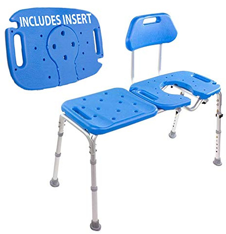 Panca di trasferimento per vasca da bagno con sedile da doccia ritagliato, sedia deluxe con accesso completo per vasca e doccia, sedile rialzato per il bagno per anziani e anziani, altezza regolabile,