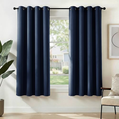 Deconovo Mörkläggningsgardiner med köldskydd, gardin, ogenomskinlig köldskyddsgardin, 160 x 132 cm (längd x bredd), mörkblå, set om 2
