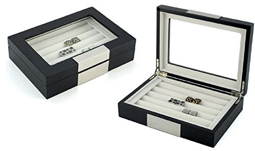 20 CUFFLINK RING STORAGE BOX CUFF LINKS JEWELRY DISPLAY WOOD CASE - 412020