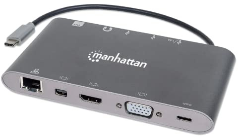 Manhattan 152808 USB-C 7-in-1-Dockingstation Aluminium grau