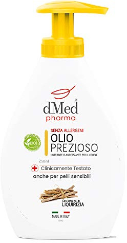 Dmed Pharma Olio Prezioso - Nutriente Elasticizzante Per Il Corpo, Con Olio Di Argan Bio, Ideale Anche Per La Detersione Senz'Acqua - 250 Ml