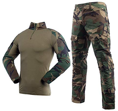 LANBAOSI Airsoft Tarnanzug Herren Paintball Combat Shirt Taktische Hose Langärmlige mit 1/4 Reißverschluss Militär Anzug Outdoor Camouflage Jagdbekleidung BDU