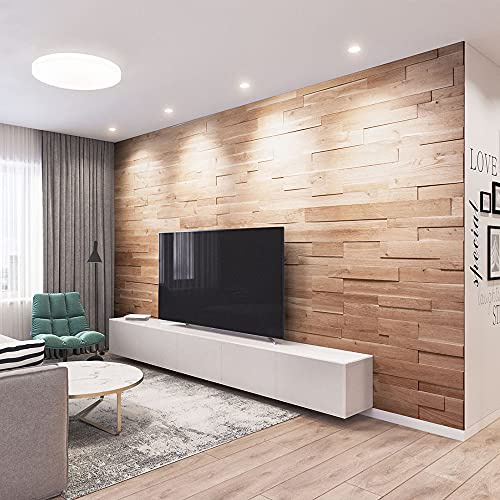 Revêtement Mural Bois Natural | 18 panneaux muraux en Chêne Nature : 1 m² | Lambris Bois Plaquette de Parement Bois intérieur | Wooden