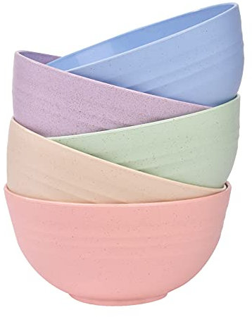 Faumsut Kunststoff-Schüssel-Set mit 5 unzerbrechlichen Nudelschalen, lebensmittelecht, leicht, wiederverwendbar, Geschirr, Obst, Snack, Behälter, gesunde Campingschüssel für Kinder und Erwachsene