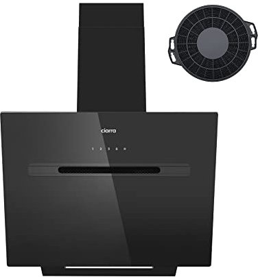 CIARRA CBCB6736G A+++ Kopffreie Schräghaube 60cm 700m³/h mit Wi-Fi App Touch-Bedienung Abluft Umluft 4 Stufen Booster Dunstabzugshaube CBCF006 Aktivkohlefilter, Schwarz