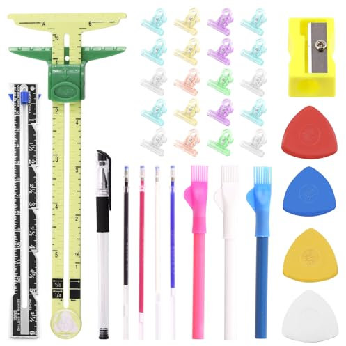 Swpeet Kit de 48 outils de couture, craie de couture, craie de tissu, crayons de tissu, jauge coulissante 5 en 1, outil de mesure de couture