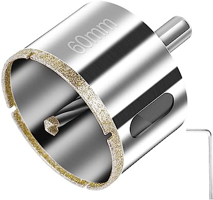 Flintronic Diamantbohrer, Diamant Lochsäge, 60mm Lochsäge mit Zentrierbohrer, Glasbohrer mit Diamant-Beschichtung Kohlenstoffstahl, Bohrkron Fliesenbohrer für Glas/Fliese/keramisches/Marmor/Kalkstein