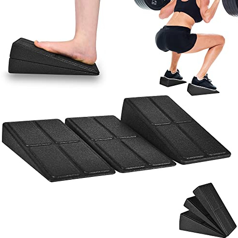 Slant Board Squat Wedge for Calf Stretching，3 Pcs 12 x 6.3 Foot Stretcher Balance Board for Plantar Fasciitis, Adjustable Foam Slant Board Wedge Great for Exercises (Black)