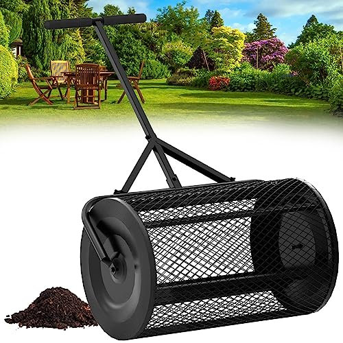 Gödselkompostspridare, med Justerbart T-Format Handtag, Torvspridare för Gräsmatta, Gödselspridare för Plantering och Sådd,Black-32 * 60cm