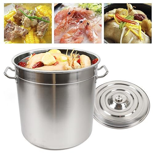 Olla grande de acero inoxidable de 70 L, con tapa, 35 cm x 36 cm, para muchos tipos de cocina, también para inducción (35 L)