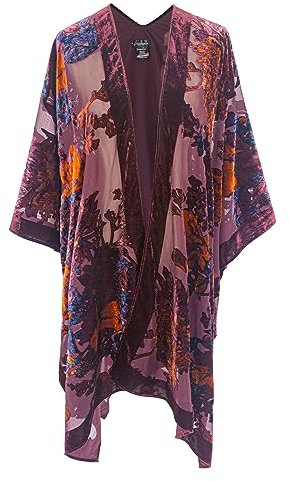 Burnout Samt-Kimono für Damen, lange Strickjacke, vorne offen, Blazer, 1a, Einheitsgröße