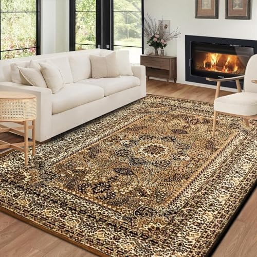 Fit Even Marrakesh Rug – Large Washable Non-Slip Carpet for living Room, Bedroom, Lounge, Dining, Kitchen, Fluffy Thick Soft Traditional Indoor Floor Rugs (Beige - 207, 120x170 cm)