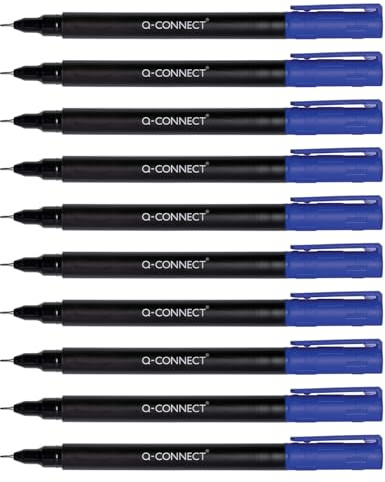 Q-Connect Lot de 10 marqueurs CD/DVD BD - Épaisseur : 0,4 mm - Bleu - Lot de 10 - Étanches - Pour écrire sur verre, plastique, métal, porcelaine, film, alcool - Non toxique