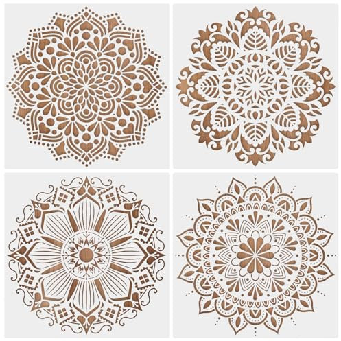 4 Stück Mandala Wand Schablonen, Wiederverwendbares Schablonen Wandgestaltung Groß, Mandala Schablonen Stencils Set mit Einzigartige Muster, für Malen an der Wand Boden Segeltuch Kissen Dekoration
