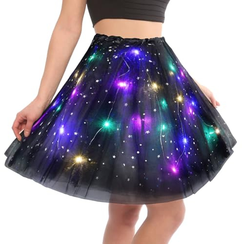 AYBUY Faldas tutú LED para mujer, fiesta de ballet, vestido elástico para Halloween y carnaval, Negro, Altoa única