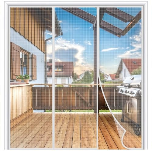 Puerta con mosquitera magnética 295x235cm Blanco Cortina de puerta antiinsectos sin perforación Puerta con mosquitera antiinsectos para ventanas Balcón Sala de estar