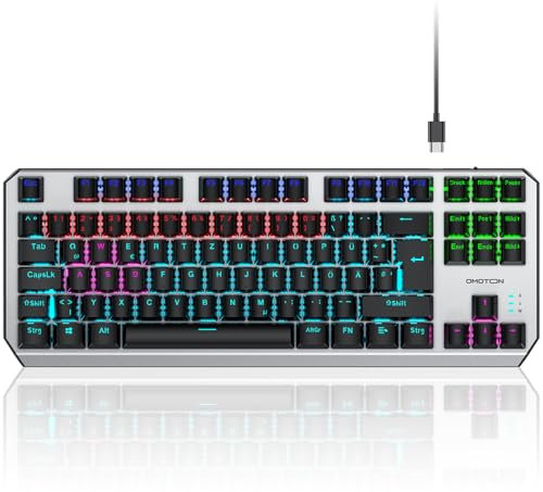OMOTON Mechanische Gaming Tastatur mit Roten Schaltern(Linear), 80% TKL, QWERTZ Keyboard, Schnelle Reaktion, Anti-Ghosting, 20 LED Beleuchtung, Tastatur für PC/Windows/PS4, ISO-DE