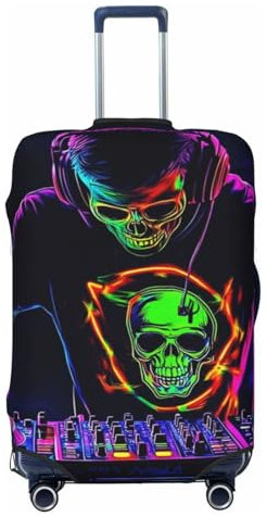 Rock Skeleton Dj Housse de protection élastique pour valise de voyage Motif imprimé anti-rayures, Noir , L