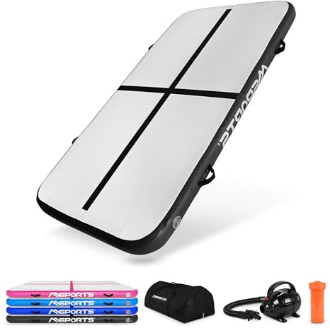 MSPORTS Air Track Matte 10 cm – aufblasbare Gymnastik‑ & Tumbling Matte für Turnen, Cheerleading, Yoga & Fitness – 5 Größen und 4 Farben (Schwarz, 3 m x 1 m)