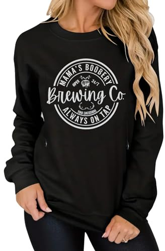 TAIUICY Women Maternity Nursing Sweatshirt Comfort Friendly Zip Breastfeeding Pullover Mama's Boobery Always on Tap Sweater, Black, S