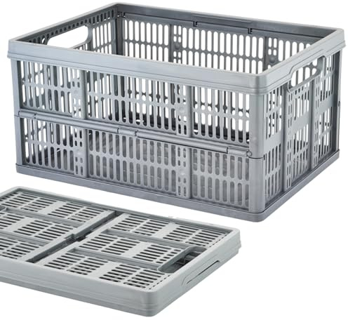 1 Pack Foldable Crates Plastic Storage Crate Basket | 32L Collapsible Storage Box with Handles | Heavy-Duty Fold Flat Design | Multi-Purpose Container for Home, Living, Kitchen & Office Organisation