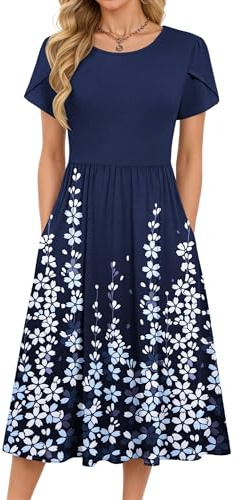 MOLERANI Femmes Robes d'été Robe De Midi pour Les Femmes Élégant Swing Robes de Plage avec Poches A-Line Casual Robe