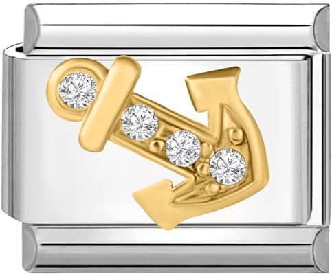 Quiges - 9mm Italian Style Charm Modul Edelstahl zirkonia Anker für Italienische Armbänder