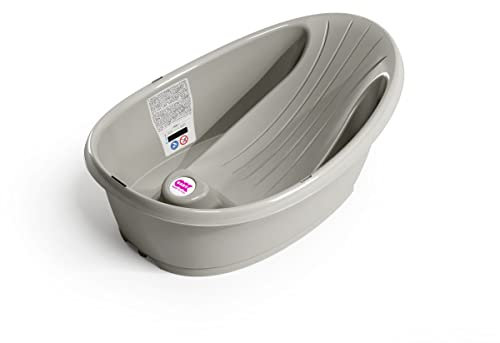 OKBABY Onda Baby-Badewanne - Rutschsichere Basis, mit eingebautem digitalen Flüssigkristall-Thermometer - Rückenstütze für zusätzlichen Komfort - Passt in die Badewanne oder die ebenerdige - Grau