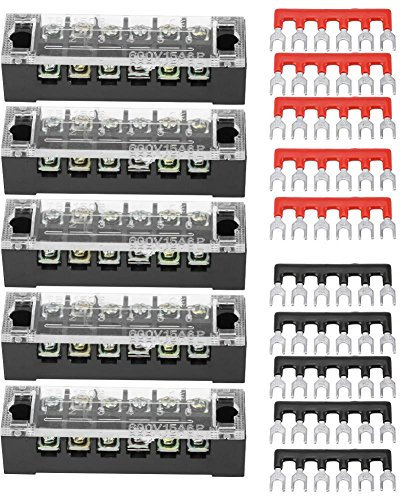 KIMISS Bloque de terminales de tornillo dual 6 posiciones, para conexiones eléctricas, 600V 15A, tira de barrera preaislada, 5 unidades