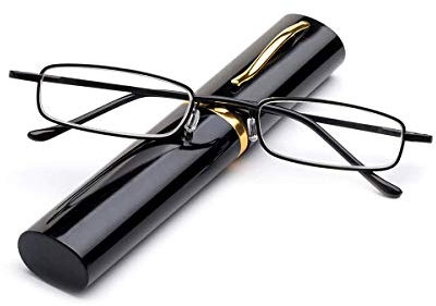 KoKoBin Metal frame Reading Glasses Portable Spring Hinge Reading Unisex reader with glasses case(black，+2.5