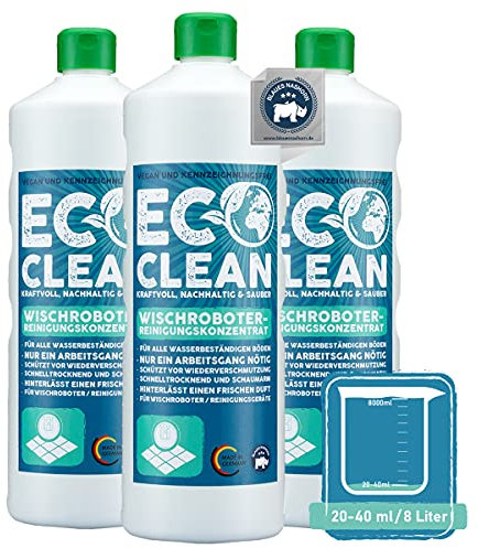 Eco Clean® Detergente robot lavapavimenti 3x1 litro concentrato - Detergente altamente efficace per pulire con robot lavapavimenti- Detergente professionale per pavimenti