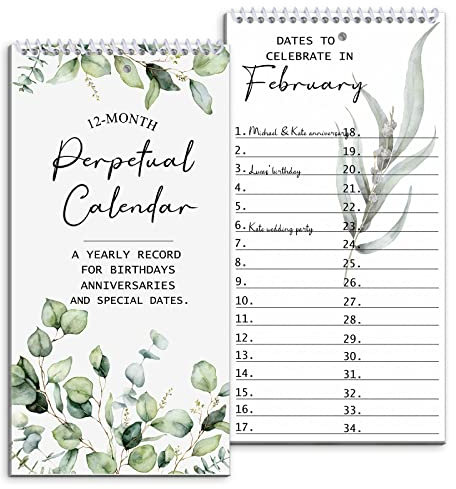 Spakon Perpetual Calendar Undated Calendar 12-Month Office or Family Wall Timetable for Birthday 5 x10 Inch Greenery Wall Perpetual Reminder Twin-wire Binding for Anniversaries Important Days Festival
