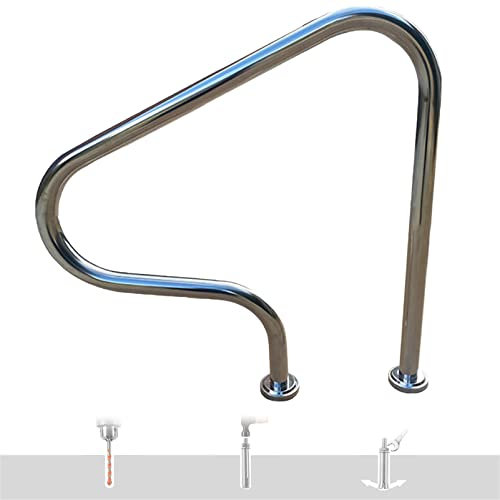 Lsoiup Rails de Piscine pour Ensemble d'entrée de Piscine creusée, Main Courante de Piscine 32 x 32, échelle de Piscine en Acier Inoxydable 304, Rail d'appui Facile à Monter avec Plaque de Base