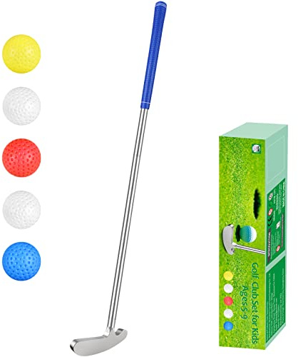Wassteel Club da golf per bambini, in lega di alluminio per destri/mancini, set da golf per bambini, set da golf con 5 palline da golf in plastica, argento